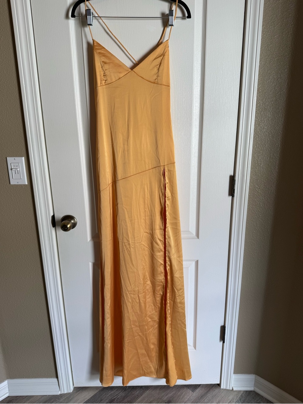Spaghetti Strap Satin Maxi Dress in Mustard